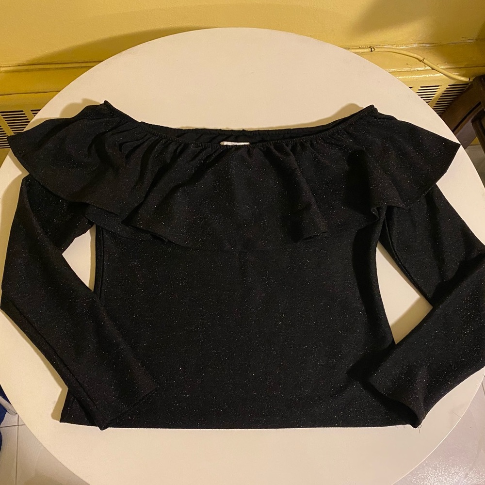H&M Long Sleeve Black Sparkle Over Shoulder Top